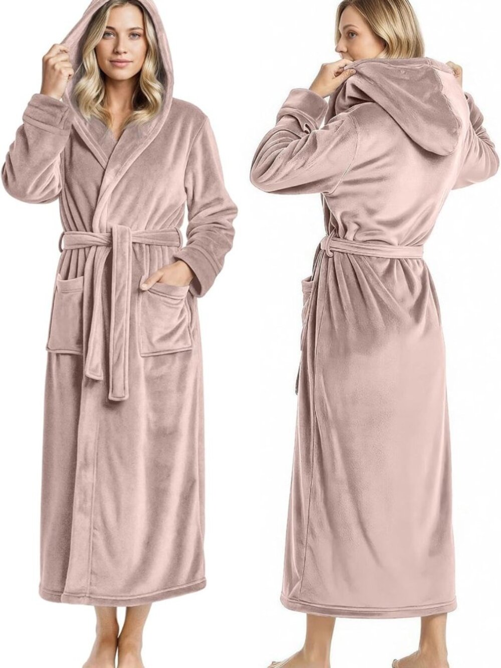 Cozy Hooded Plush Fleece Bathrobe for Women - Ultra Soft Long Robe